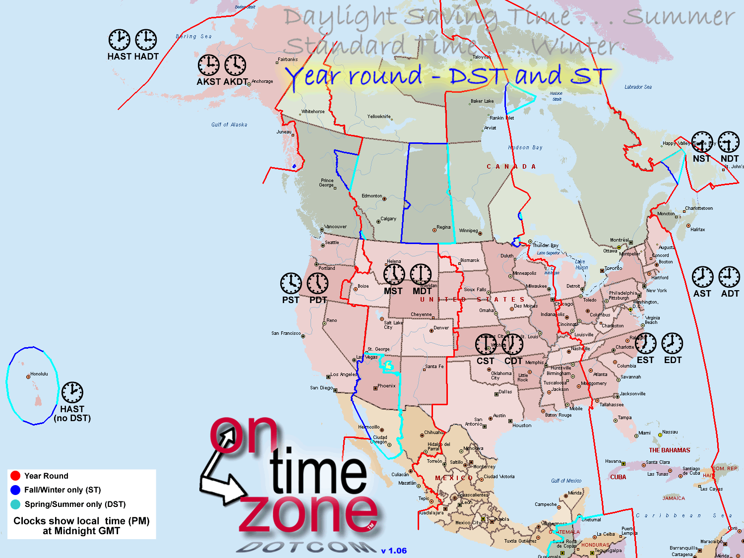 OnTimeZone.com Time zones for the USA and North America