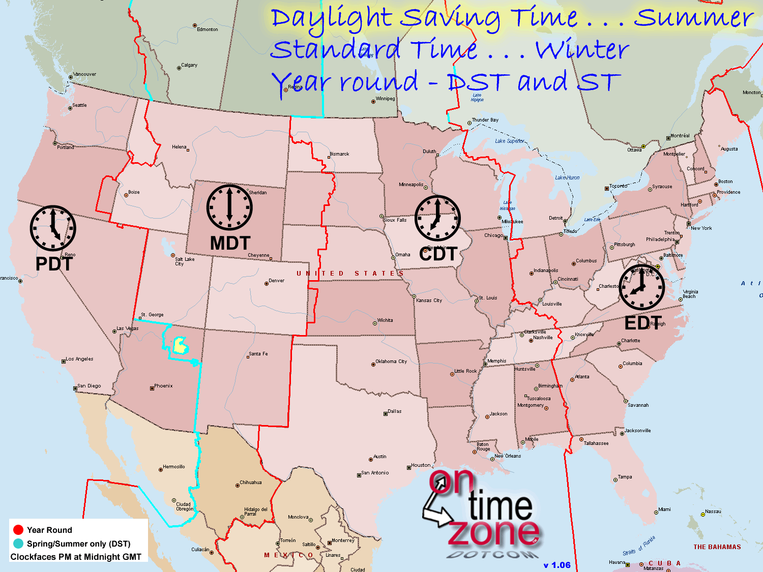Time zones for the USA and North America