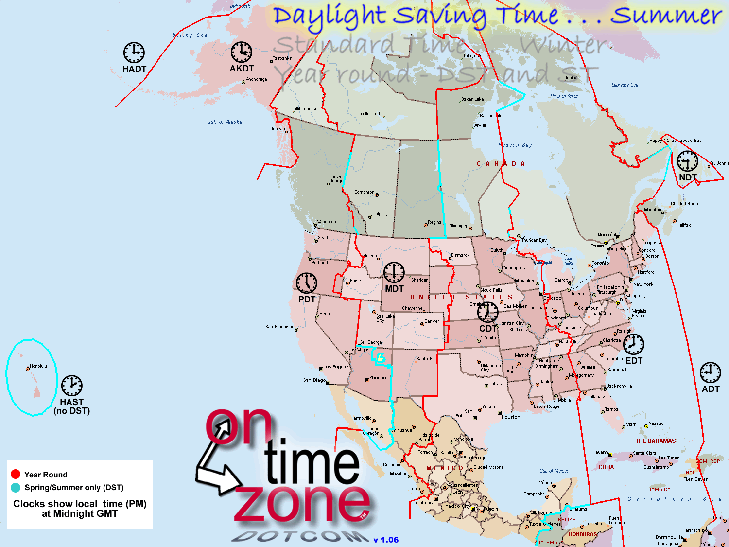 north american time zone map Ontimezone Com Time Zones For The Usa And North America north american time zone map